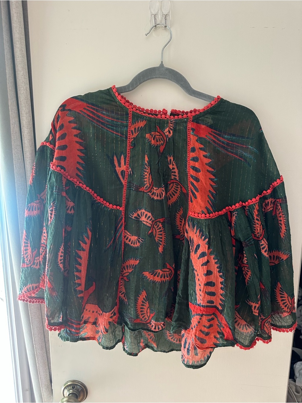 Rachel Zoe Green Bird Tunic with Coral Embroidery
